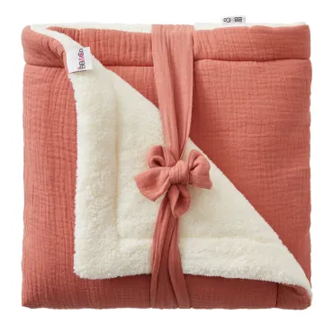 Couverture peluche double gaze & microfibre 70x100cm marsala