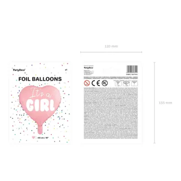 Ballon Mylar Coeur - It's a girl - Rose vif