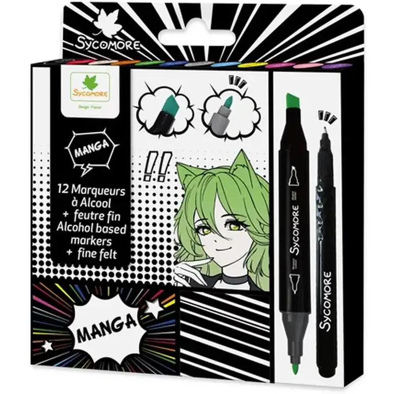 Manga - 10 marqueurs à alcool + feutre fin