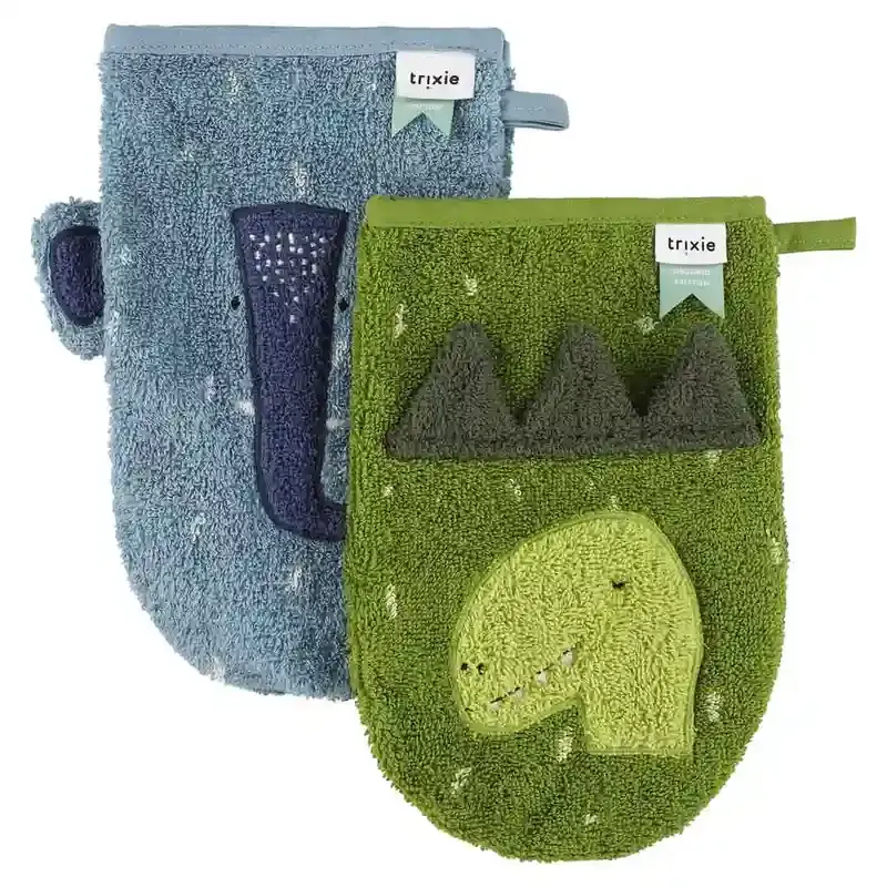 Gant de toilette 2-pack | Mr. Dino - Mrs. Elephant