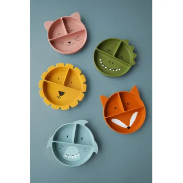 Assiette avec ventouse en silicone et compartiments - Mr. Shark