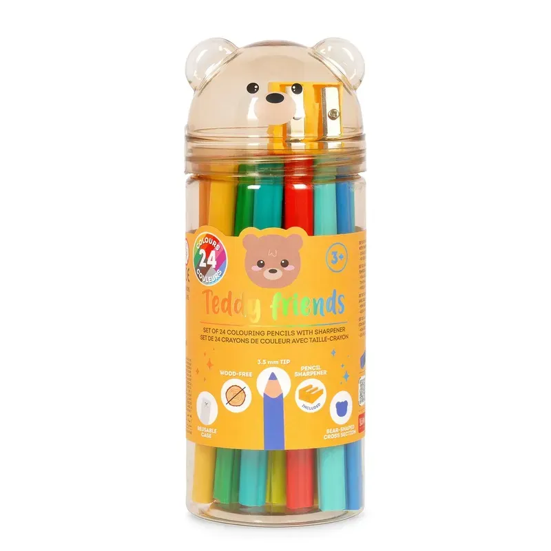 Set de 24 Crayons de Couleur avec Taille-crayon - Teddy Bear