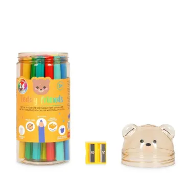 Set de 24 Crayons de Couleur avec Taille-crayon - Teddy Bear