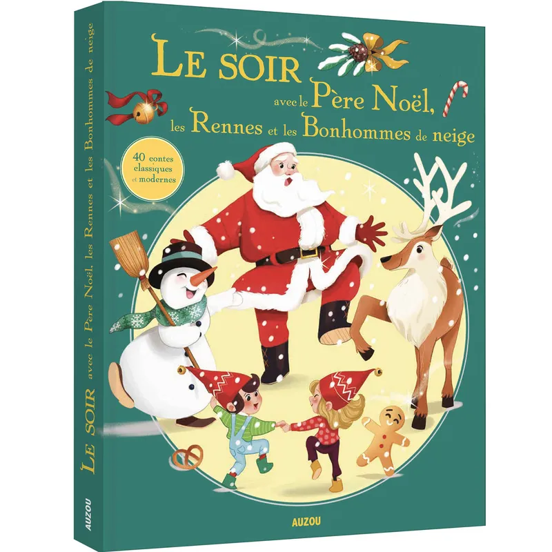 le soir avec le père noël, les rennes et les bonhommes de neige