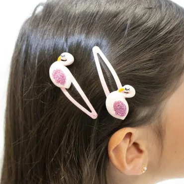 Barrettes à cheveux - Cygnes roses - Swans