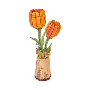 Puzzle 3D en bois - Tulipe orange