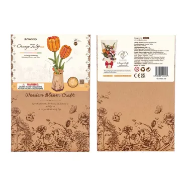 Puzzle 3D en bois - Tulipe orange