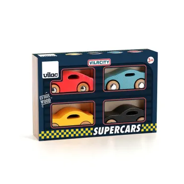 Coffret de 4 voitures en bois Super cars, Vilacity