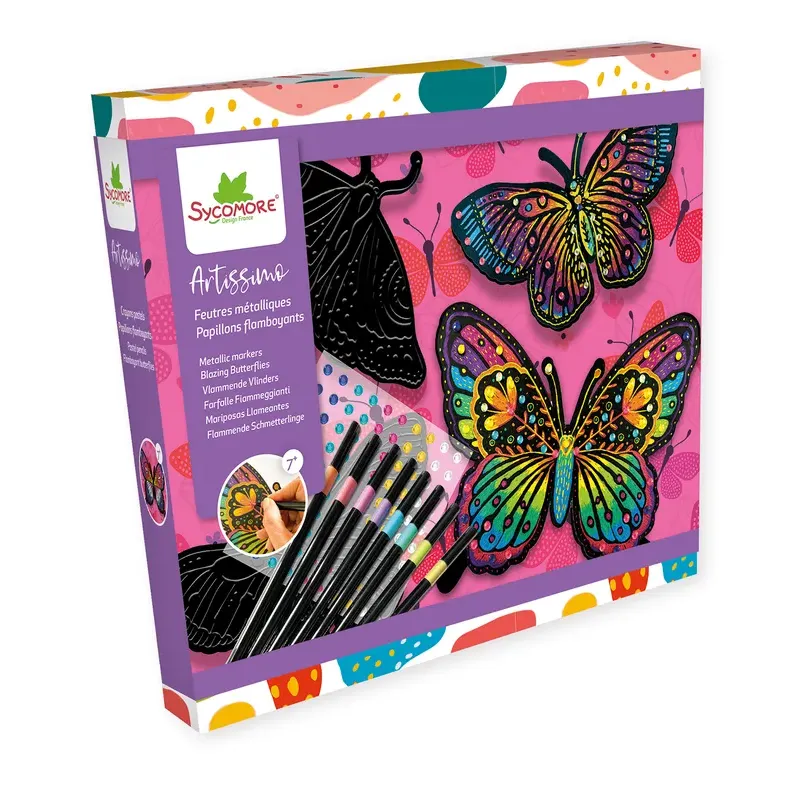Artissimo - Tableaux feutres métalisés - Papillons flamboyants