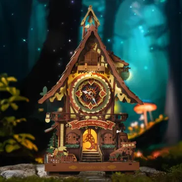 Horloge à coucou mécanique 3D en bois