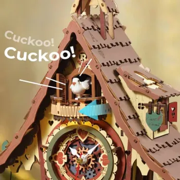 Horloge à coucou mécanique 3D en bois