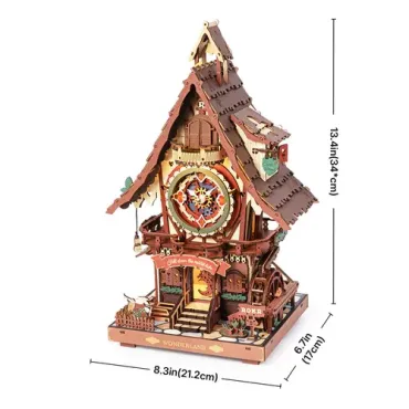 Horloge à coucou mécanique 3D en bois