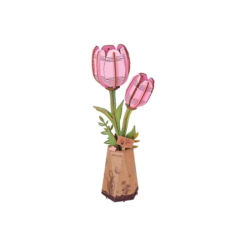 Puzzle 3D en bois - Tulipe rose
