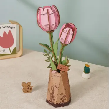 Puzzle 3D en bois - Tulipe rose