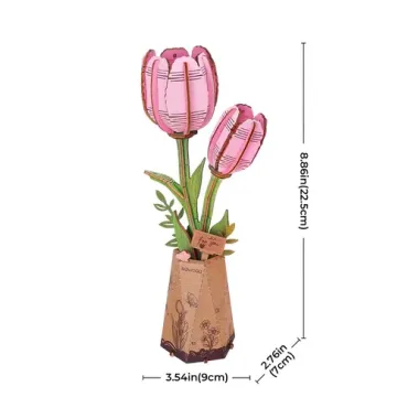 Puzzle 3D en bois - Tulipe rose