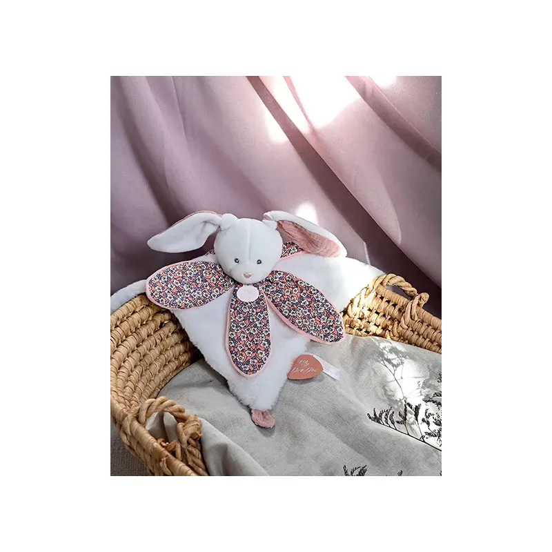 Doudou LAPIN blanc avec pétales - BOH'AIME