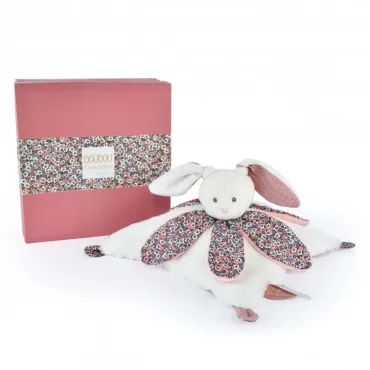 Doudou LAPIN blanc avec pétales - BOH'AIME