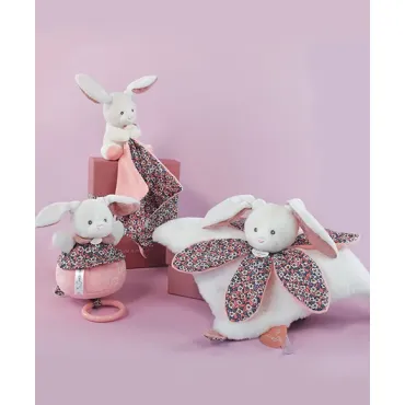 Doudou LAPIN blanc avec pétales - BOH'AIME
