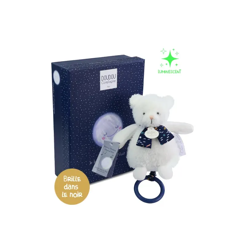 Boite a musique luminescente ours - 17 cm - Clair de Lune
