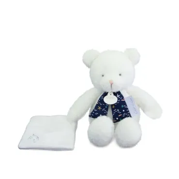 Peluche ours luminescent avec mouchoir - 28 cm - Clair de Lune