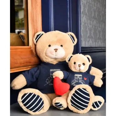 Ours en peluche marron avec sweat marine Champs Elysees - 28 cm