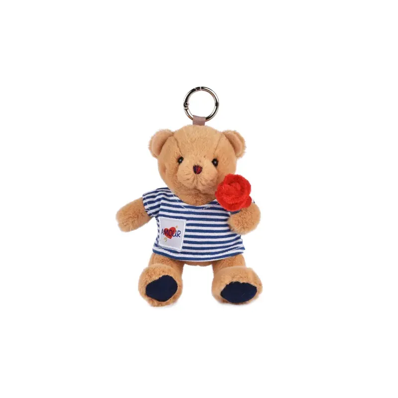 Peluche Ours porte cle avec rose - Le Romantique - 15 cm