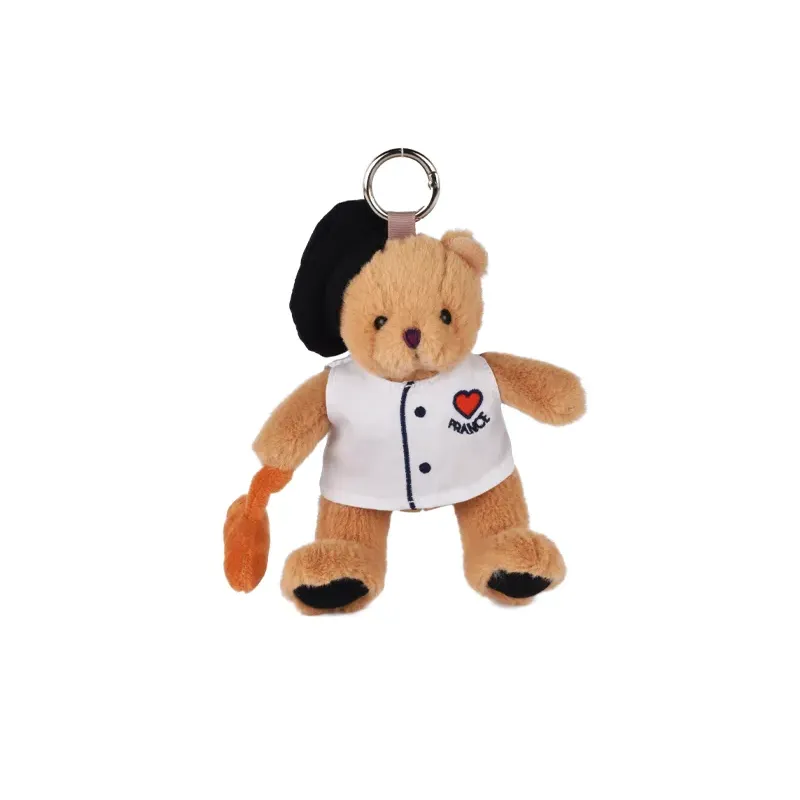 Peluche Ours beige - Porte-cle - Chef avec baguette - 15 cm