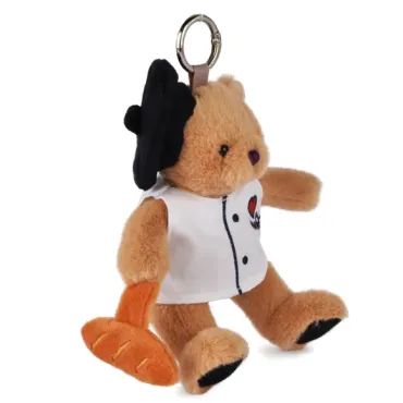 Peluche Ours beige - Porte-cle - Chef avec baguette - 15 cm