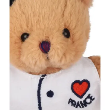 Peluche Ours beige - Porte-cle - Chef avec baguette - 15 cm
