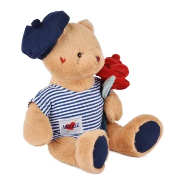 Peluche Ours avec rose - Le Romantique - 25 cm