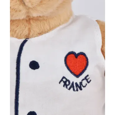 Peluche Ours beige - Chef avec baguette - 25 cm