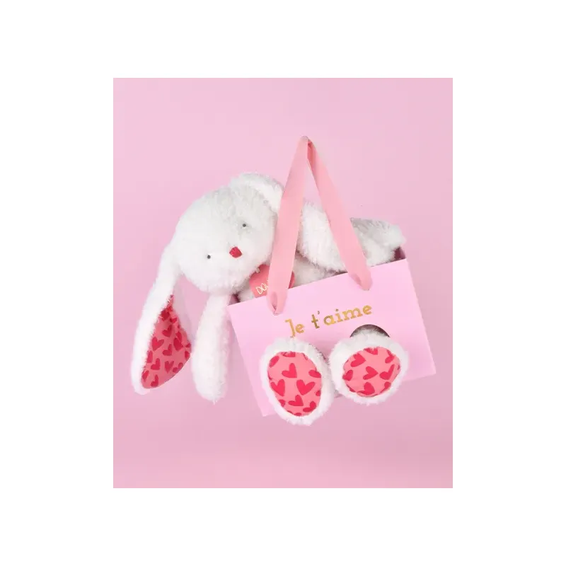 LAPIN JE T'AIME en sac cadeau - 25 cm