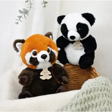 Peluche panda assis blanc et noir - 20 cm