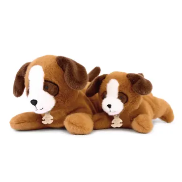 Peluche chien marron allongee - Les P'tits Relax - 22 cm