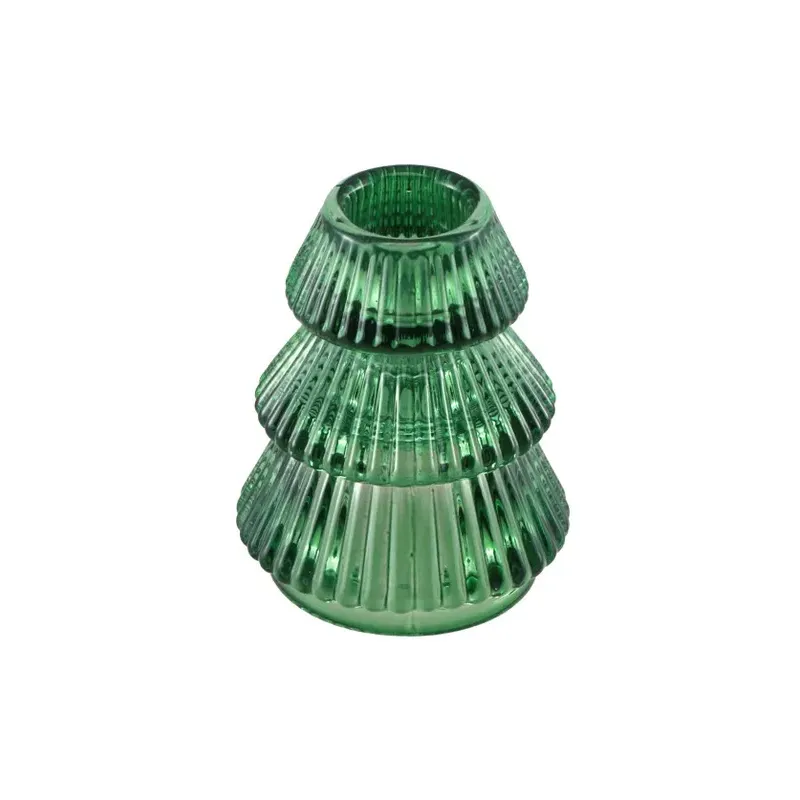 Bougeoir sapin- verre vert - 6x8cm