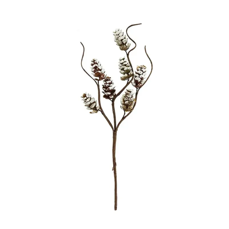 Mini pomme de pins naturel neige sur tige - 17cm