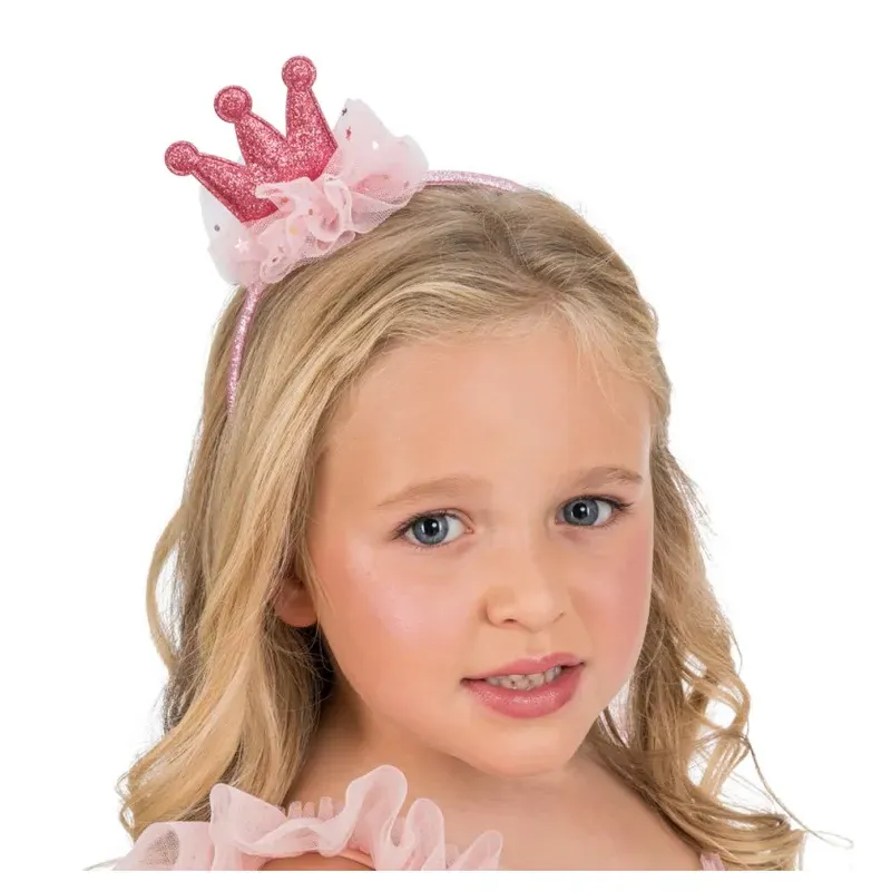 Serre-tête couronne pailletée - Rose fuchsia