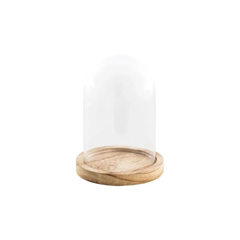 Cloche verre sur support bois - 10x13,7cm