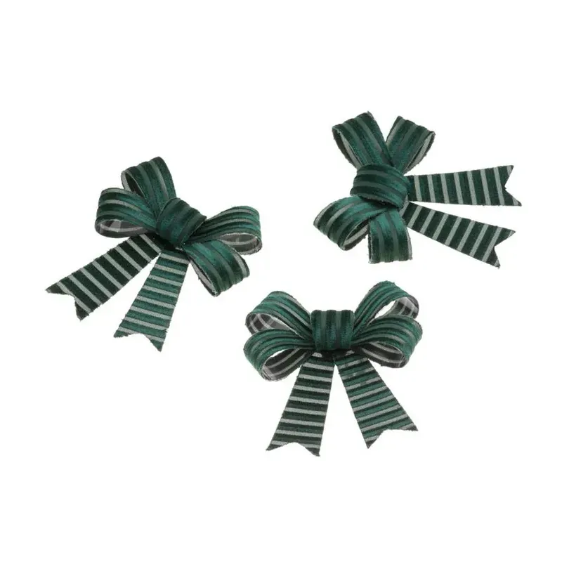 3 Nœuds velours cotelé vert sapin - 10x12,7cm