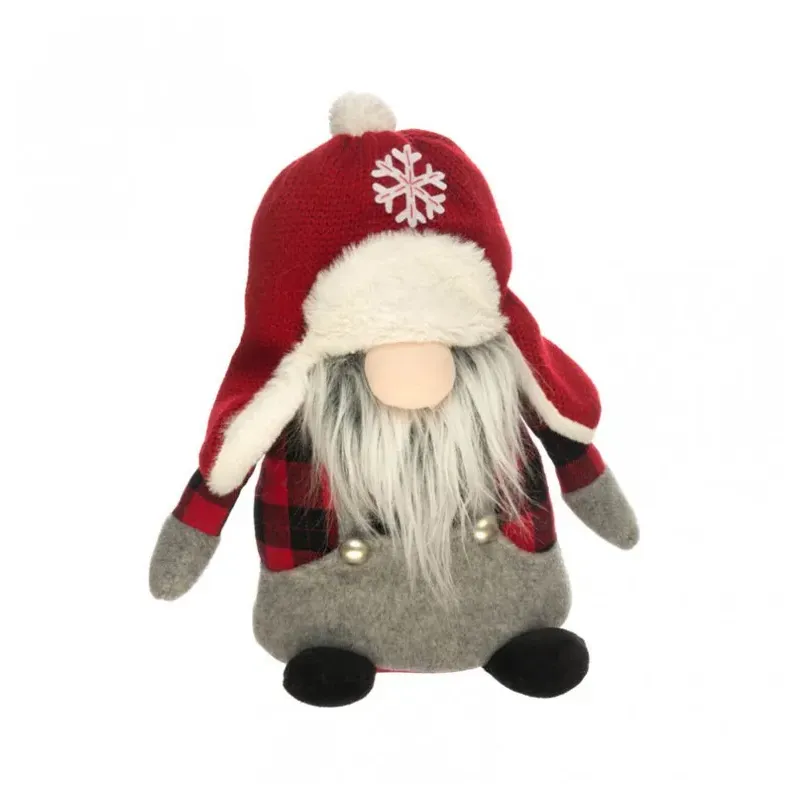 Gnome trapeur rouge et gris - 30x19x31cm