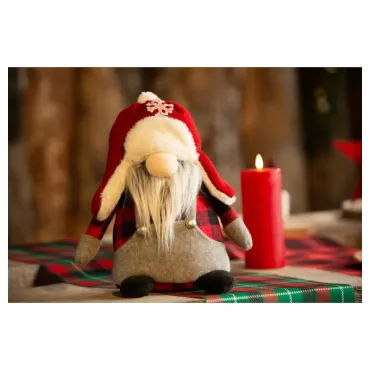 Gnome trapeur rouge et gris - 30x19x31cm