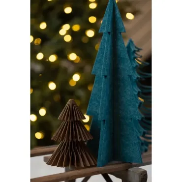 2 sapins papier vert, brun et or 