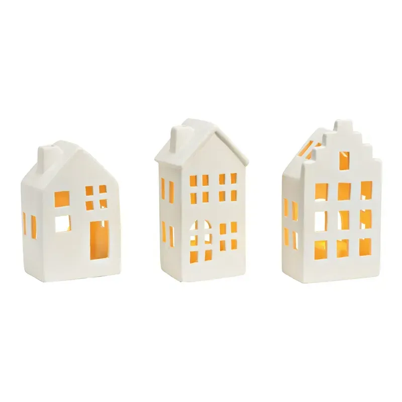 Maison photophore en céramique - Blanc - S