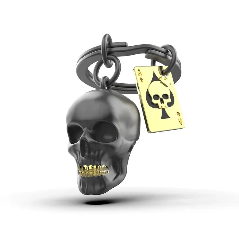 Porte-clés Tête de mort et carte as de pique