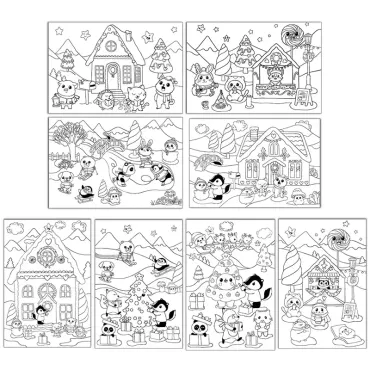 Set de 8 coloriages - Noël Kawaï