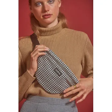 Sac banane Olivia Pied de poule blanc