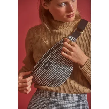 Sac banane Olivia Pied de poule blanc