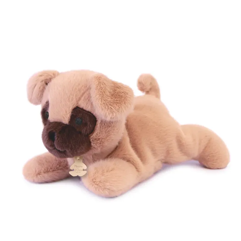 Peluche chien beige allongee lestee - Les P'tits Relax - 22 cm