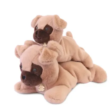 Peluche chien beige allongee lestee - Les P'tits Relax - 22 cm