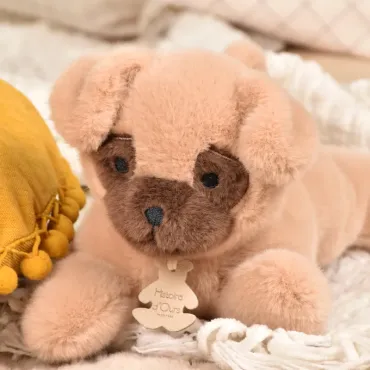 Peluche chien beige allongee lestee - Les P'tits Relax - 22 cm